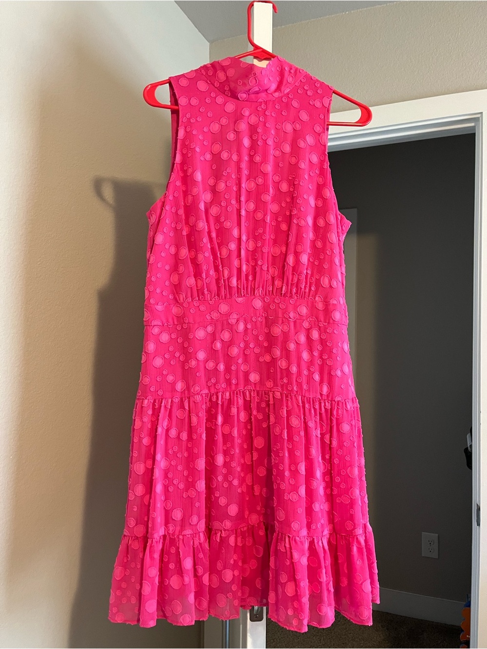 Eliza J Hot Pink Sleeveless Polka Dot Tiered Dress